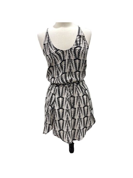 Rory Beca Dresses & Skirts - Rory Beca Black White Geo Silk Print Strappy Fit and Flare Mini Dress SZ S
